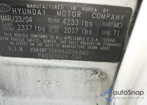 2004 Hyundai Sonata Gls/Lx из США, поврежденный, VIN KMHWF35H84A056840